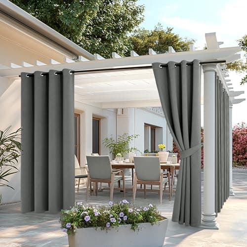 MIULEE Cortinas de Exterior Impermeable, Cortinas Terraza Exterior con Ojales, Adecuada para Balcones, Pérgolas, 2 Piezas, 132x215cm, Gris