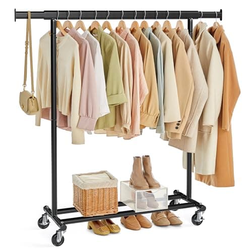 SONGMICS Burro Ropa con Ruedas, Perchero Burro Extensible con Carga Pesada, Capacidad de Carga Máx. de 100 kg, 45 x (92-132) x 161,5 cm, Fácil de Montar, Portátil, Negro HSR13BKV1