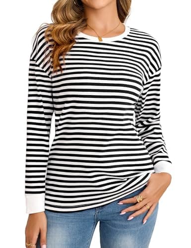 Totatuit Jersey Mujer Estampado de Rayas en Tejido de Punto Ajustado y Atemporal para Look Diario Negro，S