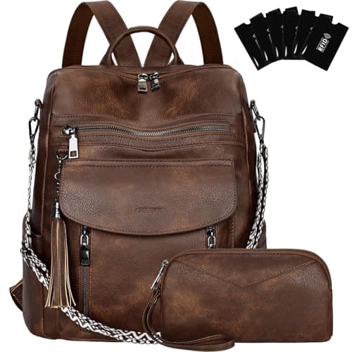 LEASOUL Mochila Mujer de Cuero Vegano Impermeable y Antirrobo, Mochila Elegante para Portátil, para Oficina, Universidad y Viajes