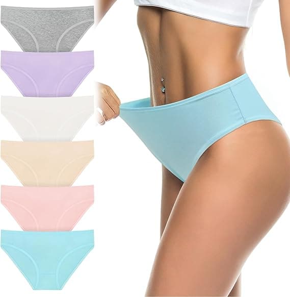flintronic 6PCS Bragas Mujer Algodón, Braguita de algodón, Elástico Culotte Cintura, Braguitas Ropa Interior Cómoda y Sexy, Media Ropa Interior Cómodas y Suaves