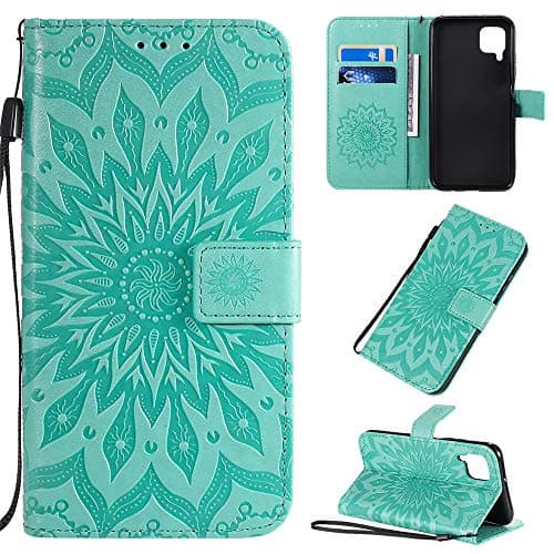 MHHQ - Carcasa para Huawei Nova 6SE / P40 Lite, Funda de Piel con Tapa y Tarjetero con Cierre magnético, Soporte antigolpes, diseño de Flores, Color Verde