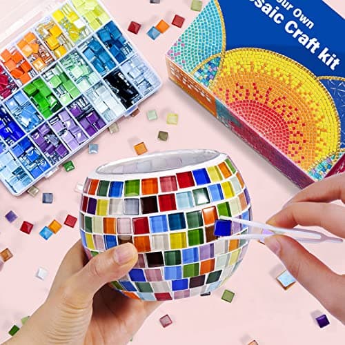 ONE TO FOUR Kit de Portavelas de Mosaico de Vidrio, Kits de Arte y Manualidades para Niños y Adultos, Portavelas de té, Decoración para el hogar, Obras de arte hechas a mano, Regalos para Niños