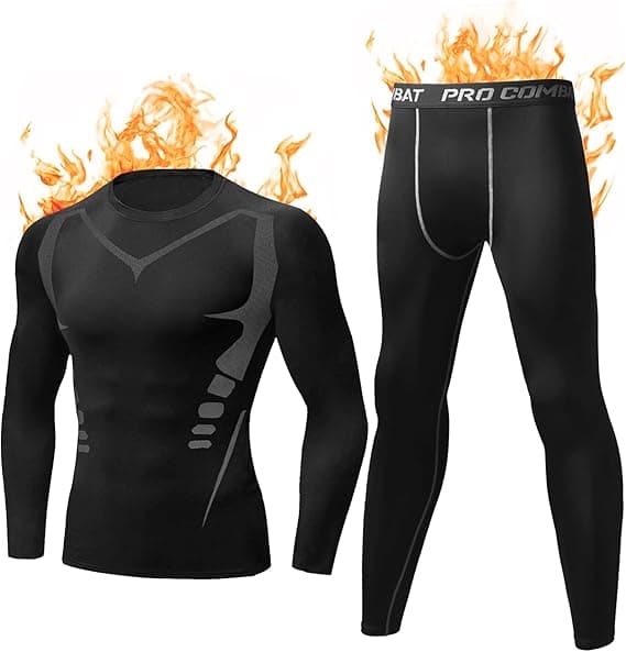 Ropa Termica Hombre Frio Extremo Conjunto Interior Termico Funcional Ropa Termica Moto Cuello Redondo Camiseta Termica Hombre para Running Esquí Ciclismo