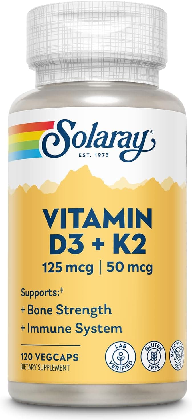 SOLARAY Vitamin D3 + K2 | Vegcaps Es 200 G, Sin Sabor, 120 Unidad