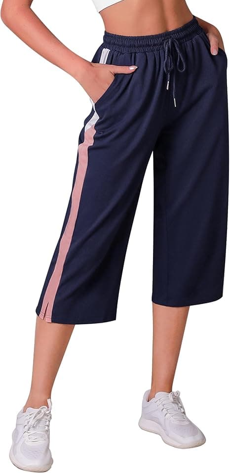iClosam Pantalones Chándal Mujer Deporte 3/4 Capri Pantalón Verano Pantalón Deportivos con Bolsillos Cordón Capri Pantalones para Yoga Fitness Correr Jogging