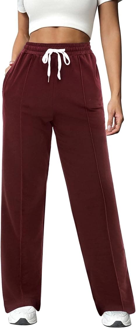 Pantalones Deportivos Mujer Algodón Largo Pantalón de Chándal con Bolsillos Elástica Cordón Jogger para Casual Correr Jogging Fitness