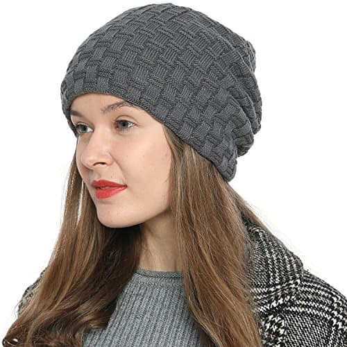 DonDon Gorro Mujer Gorro de Punto Gorro Invierno Slouch Beanie con Forro Polar Interior - Gris