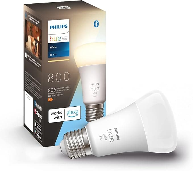 Philips Hue - Bombilla led inteligente, casquillo E27, Luz cálida regulable, 9W - 800 lumens, Bluetooth, Compatible con Zigbee y Alexa