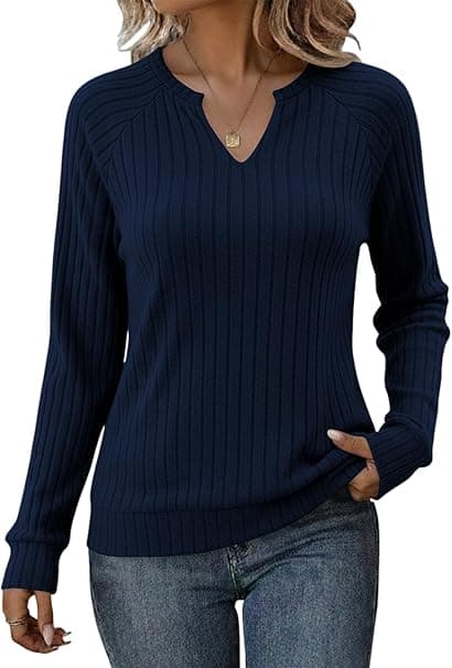 Jersey Mujer Invierno Elegante Sudaderas Mujer Sin Capucha Sueter Cuello En V Manga Larga Casual Cómodo Otoño Moda