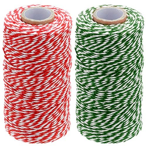 Hilo de Algodón Cuerda de Navidad de 100M para Envolver Regalos, Manualidades, Cocina, Decoración - Rojo y Verde
