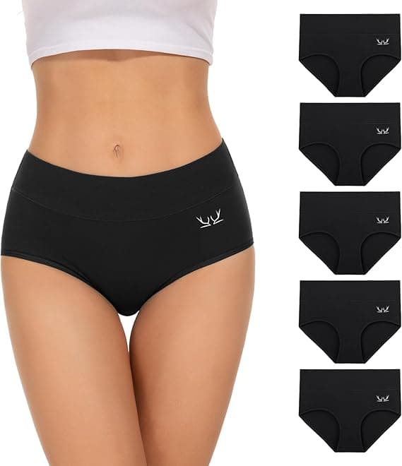 TANSTC Bragas Mujer Algodón Elástico Culotte Cintura Alta Ropa Interior 5 Pack