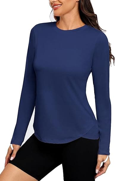 PINSPARK Camiseta deportiva Mujer Protección solar UPF 50+, Camiseta deportiva de secado rápido Camiseta ligera para correr Camiseta de manga larga para yoga Camiseta funcional transpirable Rash Guard