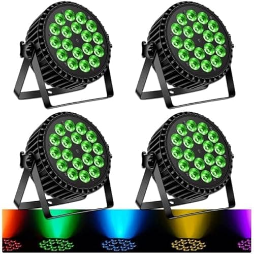 DELIBANG LED Par Faro 200W 18 LED Luz escenario Foco Luz discoteca fiesta, 8CH Par LED RGBW DMX Sonido estroboscópico Modo activo Iluminación DJ Efecto de luz para Show Bar KTV Fiesta Halloween 4PCS
