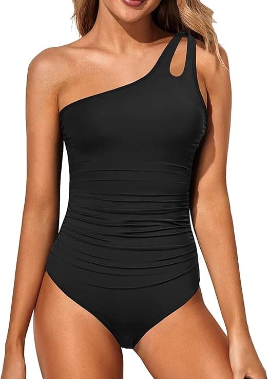 USUN Trajes de Baño De Una Pieza para Mujer Alta Cuello en V Control de Barriga Fruncido Bañador Reductores Barriga Monokinis Cintura Vintage Push Up Sexy Slim Fit Cintura Alta Bikini