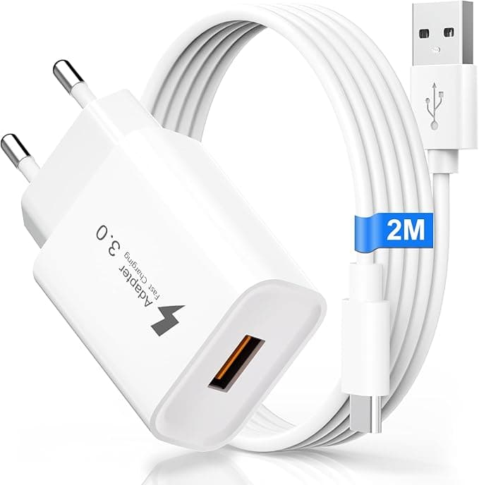 Cargador USB Carga Rapida para Xiaomi Redmi 12/Note 12/11/10/9/8,11T/Mi12/Mi11/Mi10/Mi9/Redmi Pro5G/Poco X3 Pro NFC, Samsung A14/A15/A33/A34/S10, Quick Charge 3.0 Cargador Movil con Cable USB C 2M