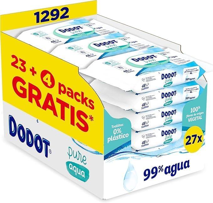 Dodot Toallitas Aqua Pure para Bebé, 1.296 Toallitas, Ayuda a restaurar el pH natural de la piel, 99% agua