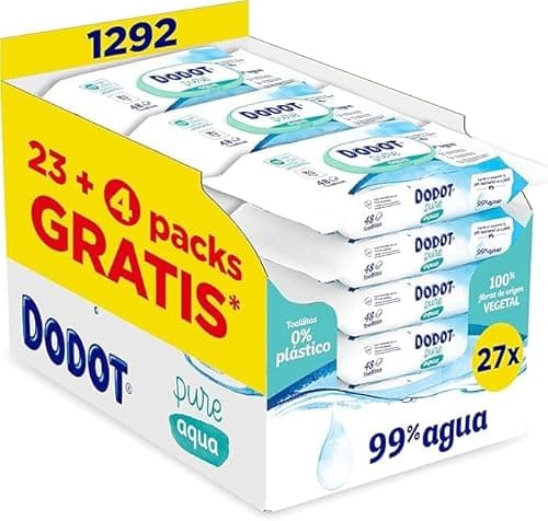 Dodot Toallitas Aqua Pure para Bebé, 1.296 Toallitas, Ayuda a restaurar el pH natural de la piel, 99% agua
