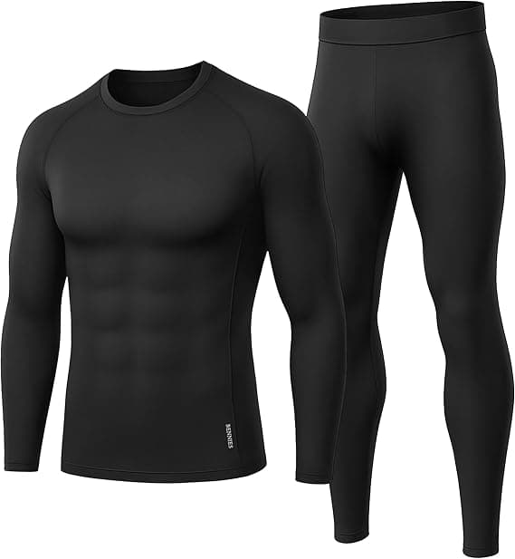 BENNIES Ropa Interior Térmica Hombre, Camiseta Térmica Hombre Ropa Termica Hombre Frio Conjunto Termico Pantalones Termicos Invierno Termicas Manga Larga para Running Esquí Ciclismo Fitness Negro