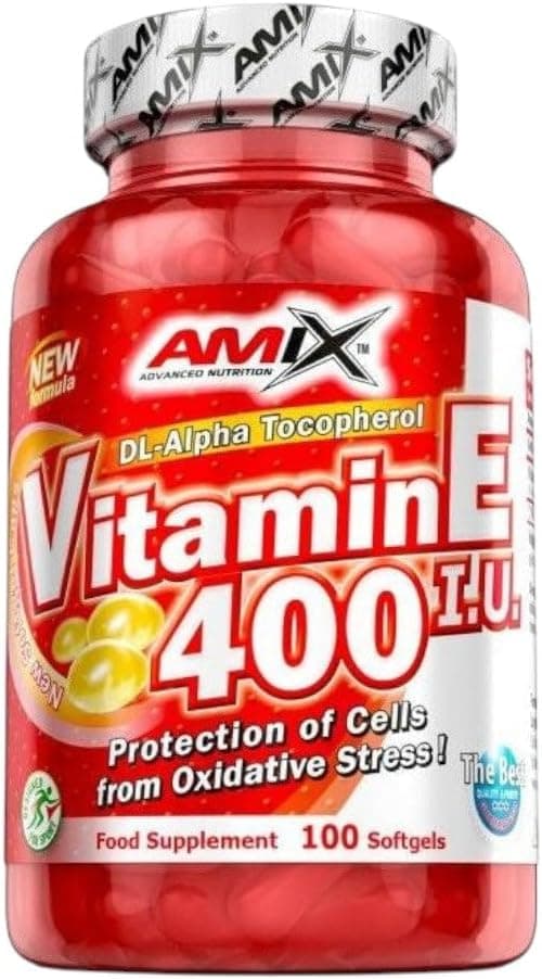 Amix - Vitamina E 400 I.U - Complejo Vitamínico - Potente Antioxidante - Mejora la salud Cardiovascular - Fácil de tomar - 100 cápsulas blandas - 570 g