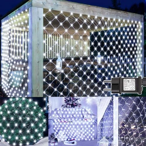 Joycome Red de Luces Led Navidad Exterior 3x2m 200 LED Luces Navidad con Enchufe, Temporizador, 8 Modos Impermeable Malla Luz para Balcon Jardín Terraza Escaparates Interior Decoración - Blanco