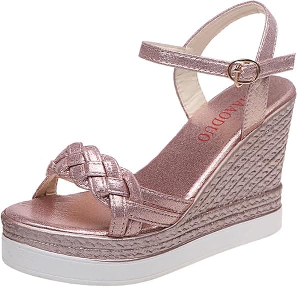 Sandalias de cuña para mujer, sandalias de plataforma de verano, zapatos de mujer, con hebilla, sin cordones, tejido de puntera abierta, para mujer, estilo casual