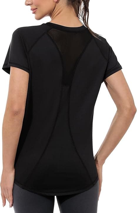 Gyabnw Camiseta Deportiva para Mujer, Camiseta de Manga Corta, Camiseta de Entrenamiento, Rápido Camisetas de Malla Mujer Yoga Fitness Top Ropa Deportiva Entrenamiento Atlético