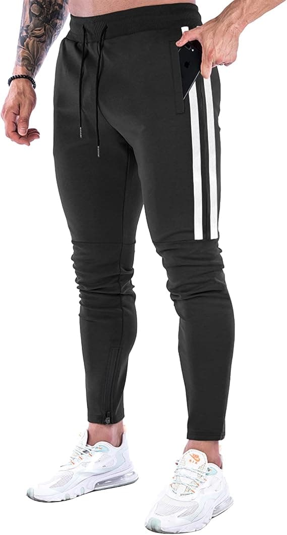Suwangi Pantalones Deportivos Running para Hombre Jogger Gimnasio Fitness Entrenamiento Pantalon Largos Chándal Bolsillo Cremallera