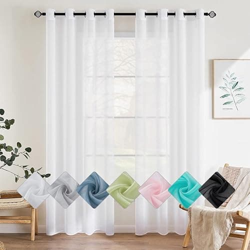 EMEMA Cortinas Poliéster Translucida de Dormitorio Moderno Ojales Cortina Ventana Visillos Salon para Sala Cuarto Dormitorio Comedor Cocina Salón de 2 Unidades 140 x 175cm Blanco