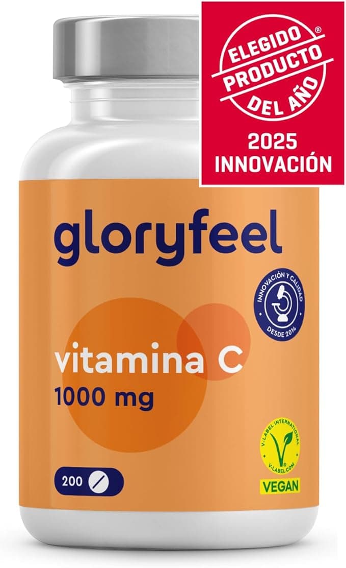 gloryfeel® Vitamina C 1000mg - Suministro para 7 Meses - Solo 1 Tableta al Día - Para el Sistema Inmunológico - Reduce el cansancio y la fatiga - 100% Pura, Vegano y sin aditivos