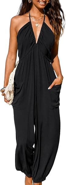 CUPSHE Overol largo plisado sin mangas para mujer, de punto, con bolsillos, para mujer