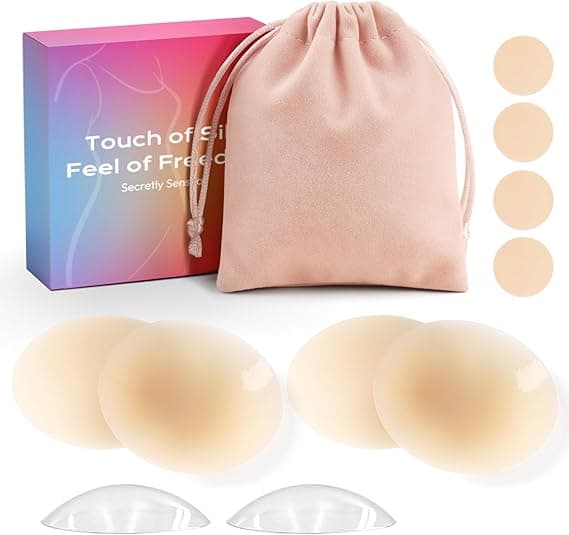 2 Pares de Pezoneras Adhesivas Invisibles de Silicona, Impermeables, Reutilizables y Invisibles, Incluye Bolsa de Almacenamiento
