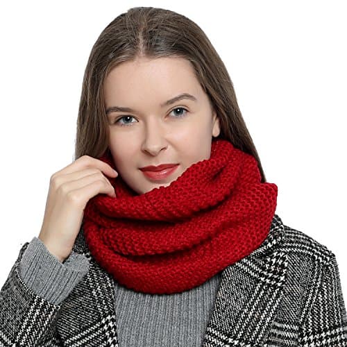 DonDon Bufanda de Lana para Mujer - Braga Cuello Diseño de Punto para Invierno - Rojo Oscuro