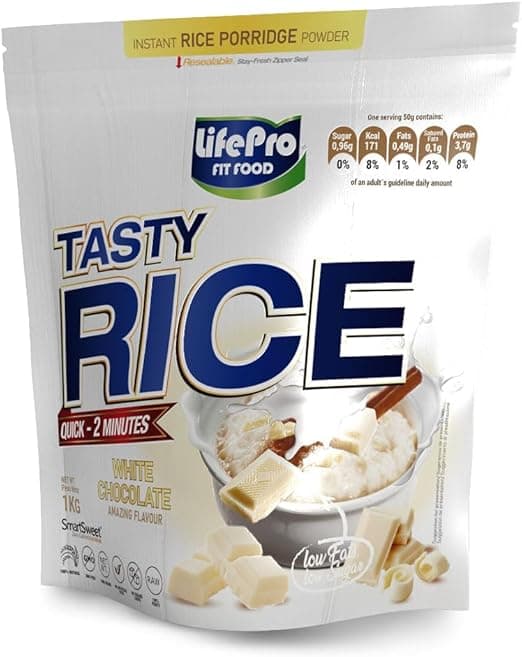 Life Pro Tasty Rice 1kg | Harina de Arroz Pre Gelatinizada para Mejor Asimilación y Digestión | Carbohidratos para más Energía | Textura Extrafina Sin Azúcares (CHOCOLATE BLANCO)