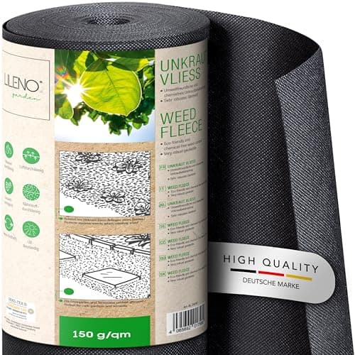 LILENO HOME 100 m² - Fieltro para malas hierbas (150 g/m², permeable al agua, resistente a la rotura, resistente a los rayos UV, 1 m x 100 m)