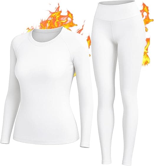 Camiseta Termica Mujer Invierno Conjunto Interior Termico Manga Larga Ropa para el Frio Extremo Camisetas Mallas Pantalones Leggings Térmicos Ropa Nieve Negro Blanco