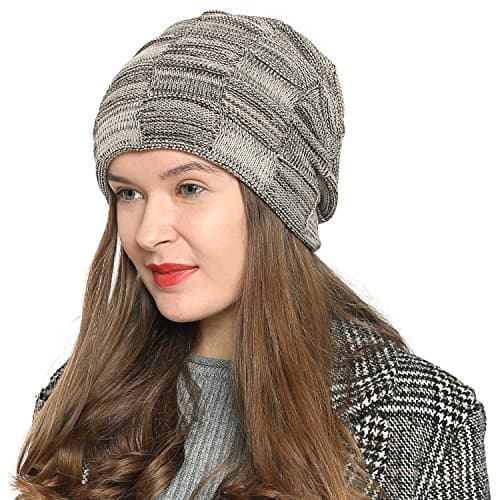 DonDon Gorro Mujer Gorro Invierno Gorro de Punto Slouch Beanie con Forro Polar Interior - Beige Nero