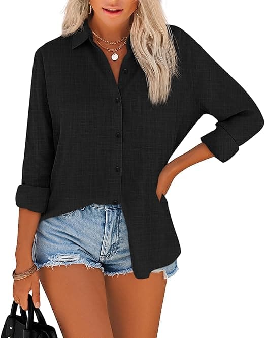 NONSAR - Blusa para mujer, manga larga, con cuello en V, elegante, informal, con botones, blusas