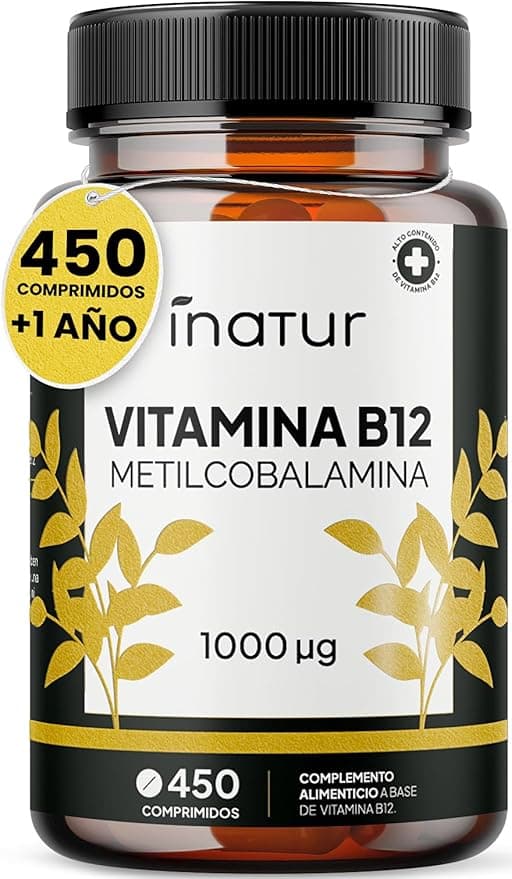 Vitamina B12 1000 mcg - 450 Comprimidos de Alta Potencia (Suministro para 15 Meses) | Apoya Energía, Metabolismo y Sistema Nervioso | Metilcobalamina de Alta Absorción, Vegano, Sin Lactosa, Sin OGM