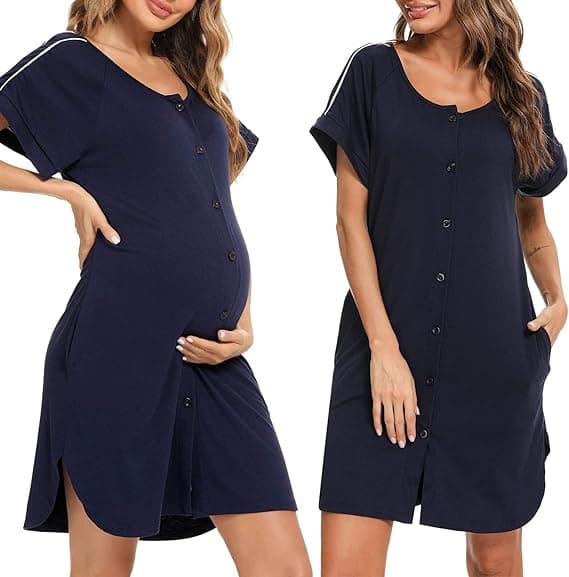 iClosam Camisón Lactancia para Mujer Algodón Camisón Premamá Manga Corta Camisones de Maternidad con Botones Camisones Embarazada para Mujer Cómodo y Casual S-XXL