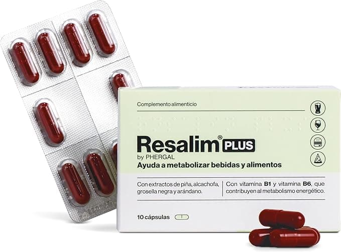 ResalimPLUS - Complemento Alimenticio para Ayudar a Metabolizar Bebidas y Alimentos, Ayuda a disminuir el cansancio y la fatiga - 10 Comprimidos