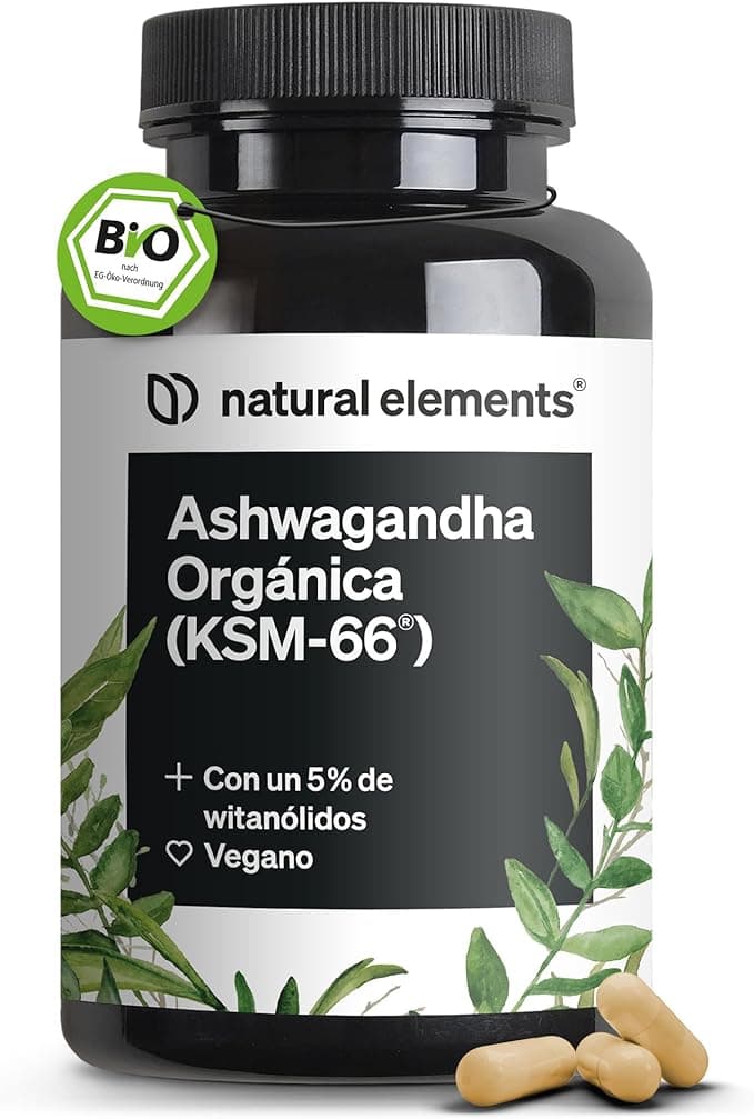 Ashwagandha KSM-66® ecológica - 600 mg de extracto de raíz de ashwagandha orgánica - Raíz del sueño de la India - 180 cápsulas - Probada en laboratorio, vegana y sin aditivos