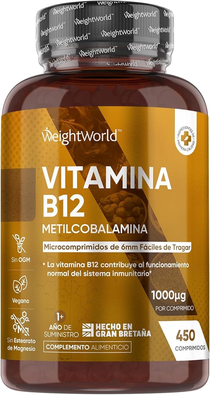 Vitamina B12 Vegana 1000 mcg - 450 Micro Comprimidos de Metilcobalamina B12 para Más de 1 Año de Suministro - Sin OGM y Sin Lactosa
