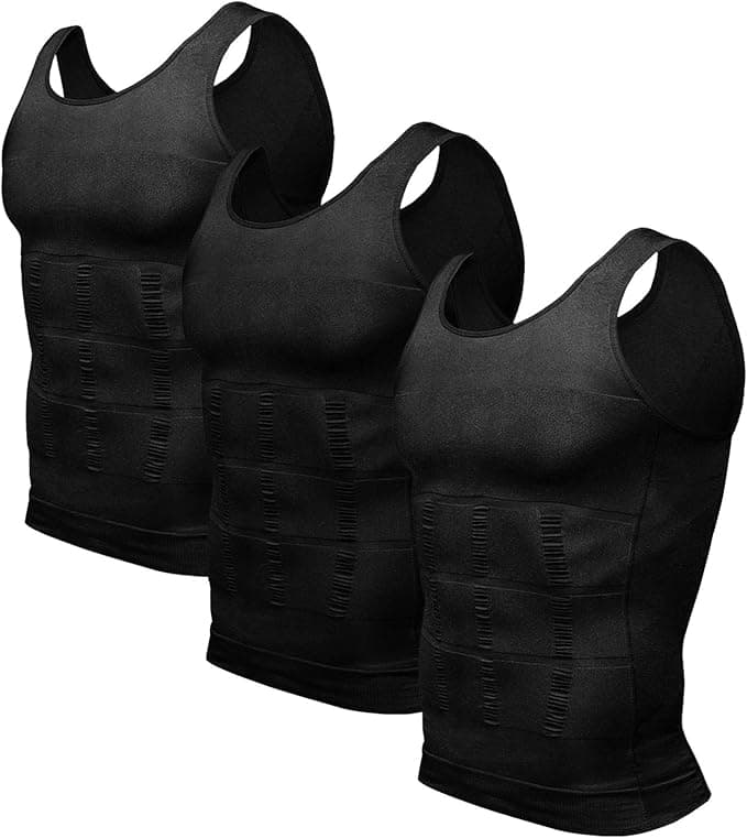Odoland Camiseta Reductora Hombre Compresión Pack de 3 Camisetas Interior Chaleco Adelgazante para Hombre