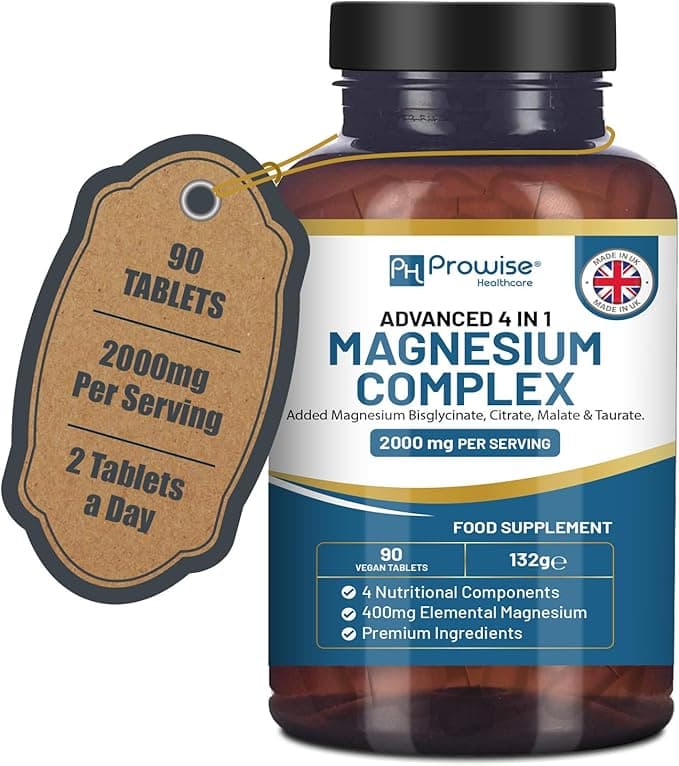 Complejo de glicinato de magnesio 4 en 1-1866 mg por ración | Dosis precisa de 404 mg de magnesio elemental | Con glicinato, citrato, malato y taurato de magnesio añadidos | 90 cápsulas - de Prowise
