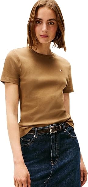 Tommy Hilfiger Camiseta de Manga Corta Mujer Slim Cody con Cuello Redondo