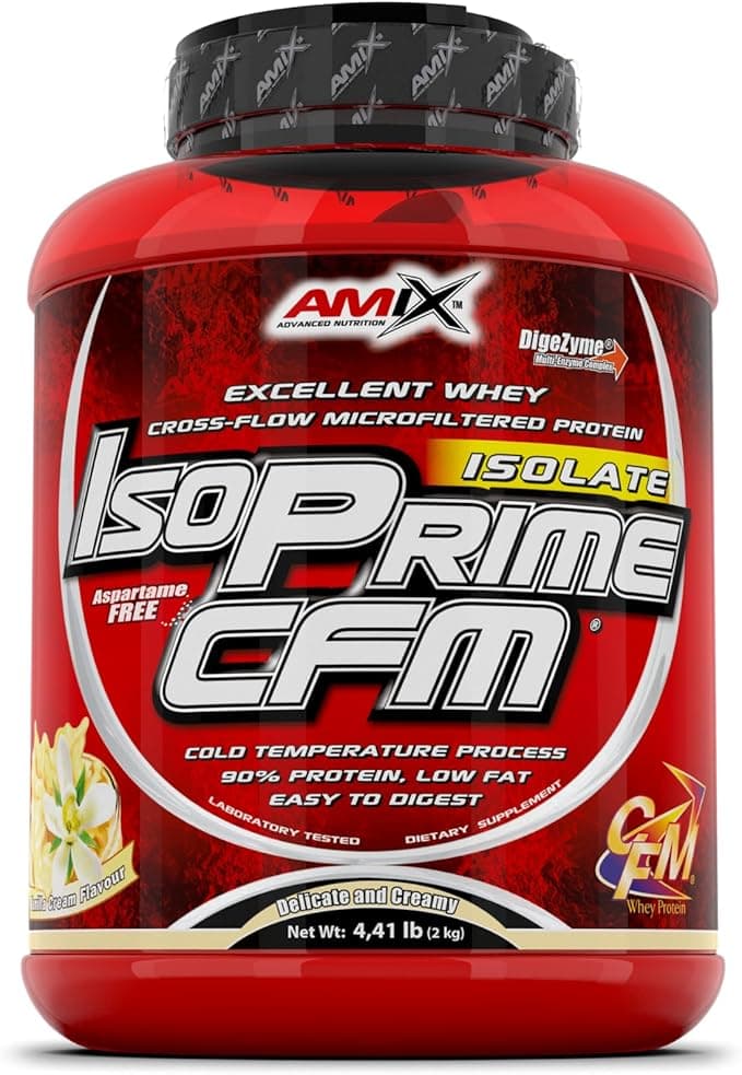 AMIX - Proteína Isolada Isoprime CFM, 2Kg - Gran Aporte de Aminoácidos - Contiene Enzimas Digestivas - Libre de Aspartamo, Proteínas para Aumentar Masa Muscular, Sabor Vainilla