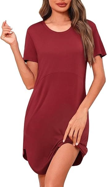Camisón de Mujer Manga Corta Casual Camisones Cuello en V Ropa de Dormir Verano Vestido Elegante S-3XL