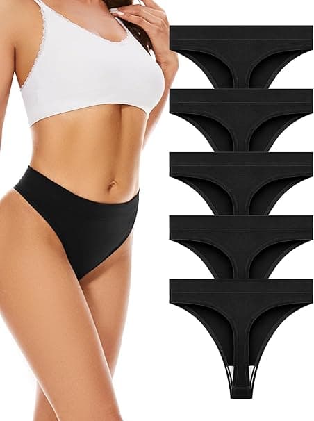 VOENXE Tanga Sin Costuras Mujer Pack,Cintura Alta Bragas BrasileñAs Invisible Slips,Microfibra Tangas De LenceríA,Bragas Sexy Para Mujer Deportivas,Seamless Women Underweear Thong Fitness,Paquete De 5