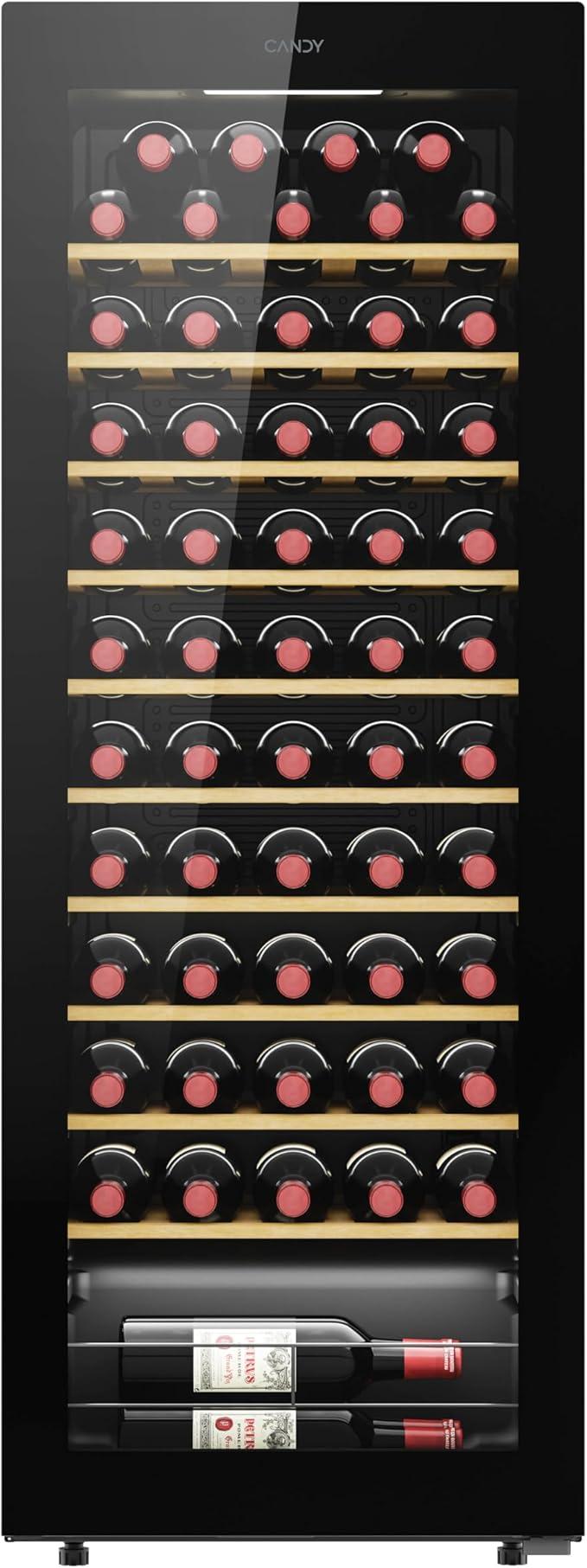 Candy DiVino CWC058, Vinoteca, 58 Botellas, WiFi, App hOn, Puerta Reversible, 10 Baldas, Tratamiento Anti-UV, Compresor Antivibraciones, Iluminación LED, Control Digital,Tirador Integrado, 37DB, Negro